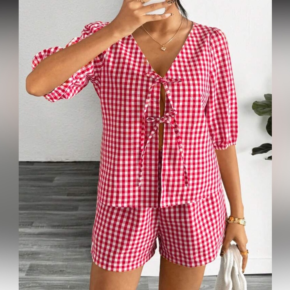 Red Gingham Set - shorts and blouse